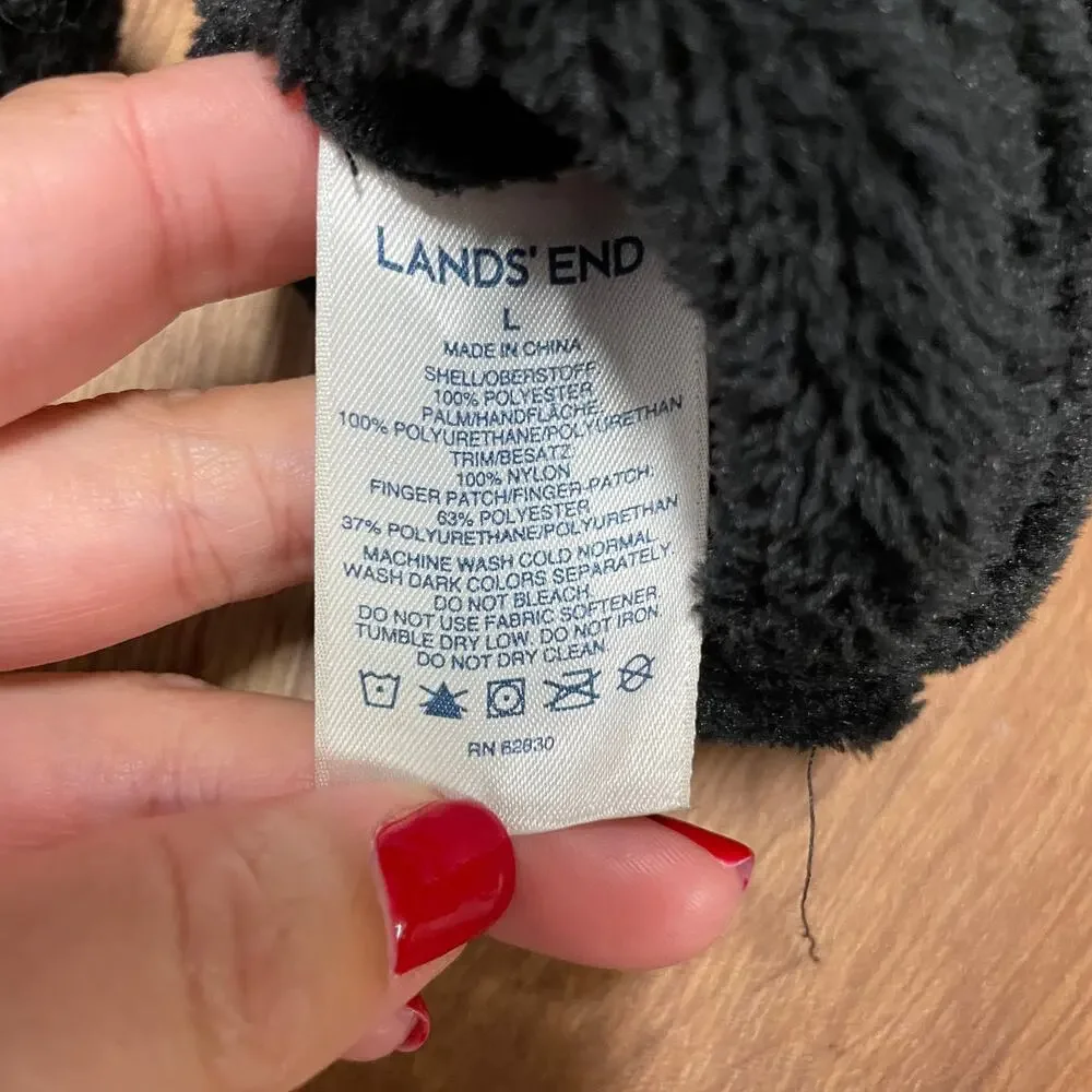 Lands End Black Winter Faux Fur Smart Touch Gloves Womens Size Large